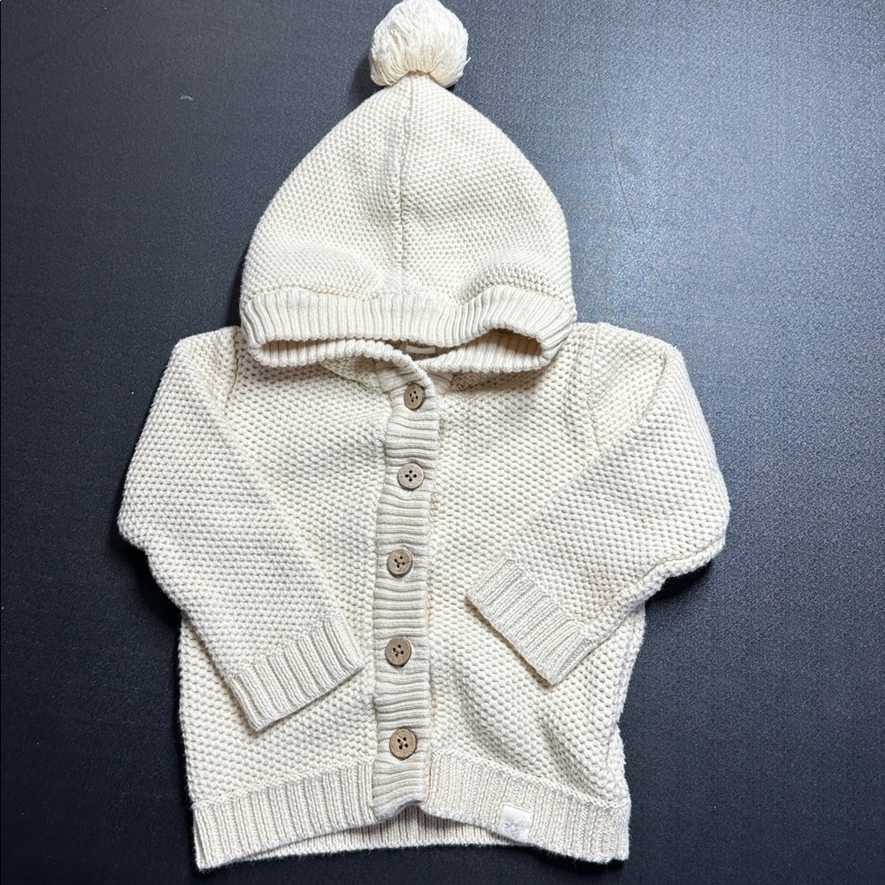 Burt’s Bees Baby 6-9M Organic Cotton Hooded Knit Cardigan EUC